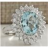 Image 2 : 7.03 CTW Natural Aquamarine And Diamond Ring In 14K Solid White Gold