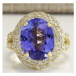 8.54 CTW Natural Tanzanite And Diamond Ring In 14K Yellow Gold