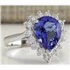 Image 2 : 3.86 CTW Natural Blue Tanzanite And Diamond Ring 14K Solid White Gold