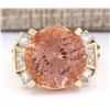 Image 1 : 10.28 CTW Natural Morganite And Diamond Ring In 14k Solid Yellow Gold