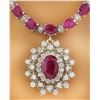 Image 1 : 28.11 CTW Ruby 14K White Gold Diamond Necklace