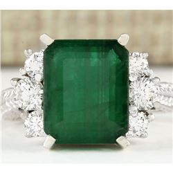 6.10 CTW Natural Emerald And Diamond Ring In 14k White Gold