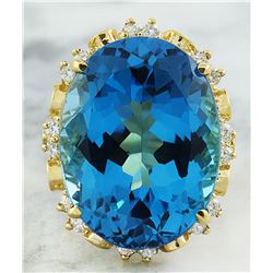 30.50 CTW Topaz 18K Yellow Gold Diamond Ring