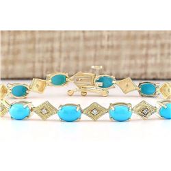 5.31 CTW Natural Turquoise And Diamond Bracelet In 14k Yellow Gold