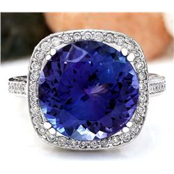 14.79 CTW Natural Tanzanite 18K Solid White Gold Diamond Ring