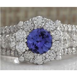 2.36 CTW Natural Blue Tanzanite And Diamond Ring In 18K Solid White Gold