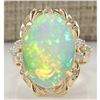 Image 1 : 6.42 CTW Natural Opal And Diamond Ring 14K Solid Yellow Gold