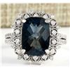 Image 1 : 7.42 CTW Natural London Blue Topaz And Diamond Ring In14k Solid White Gold