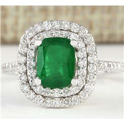 2.44 CTW Natural Emerald And Diamond Ring In 14k White Gold