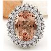 Image 1 : 10.68 CTW Natural Morganite 14K Solid White Gold Diamond Ring
