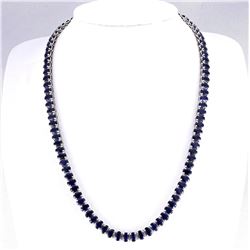 62.00 CTW Natural Blue Sapphire Necklace In 14k White Gold