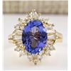Image 1 : 4.62 CTW Natural Tanzanite And Diamond Ring In 18K Yellow Gold