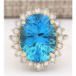 12.63 CTW Natural Blue Topaz And Diamond Ring In 18K Yellow Gold