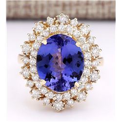 6.95 CTW Natural Tanzanite And Diamond Ring In 18K Yellow Gold