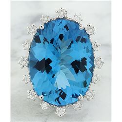 32.40 CTW Topaz 18K White Gold Diamond Ring
