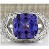 Image 1 : 6.32 CTW Natural Tanzanite And Diamond Ring In 18K Solid White Gold