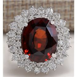 11.01 CTW Natural Hessonite Garnet And Diamond Ring 18K Solid White Gold