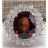Image 1 : 11.01 CTW Natural Hessonite Garnet And Diamond Ring 18K Solid White Gold