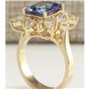Image 3 : 4.36 CTW Natural Blue Tanzanite And Diamond Ring In 14K Solid Yellow Gold