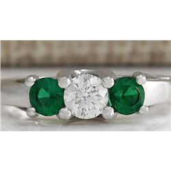 1.00 CTW Natural Colombian Emerald And Diamond Ring 18K Solid White Gold