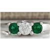 Image 1 : 1.00 CTW Natural Colombian Emerald And Diamond Ring 18K Solid White Gold