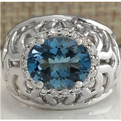 3.95 CTW Natural London Blue Topaz And Diamond Ring In 18K White Gold