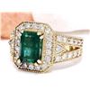 Image 2 : 3.50 CTW Natural Emerald 14K Solid Yellow Gold Diamond Ring