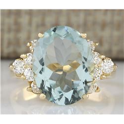 4.75 CTW Natural Aquamarine And Diamond Ring In 14k Yellow Gold