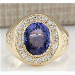 4.95 CTW Natural Tanzanite And Diamond Ring In 14K Yellow Gold