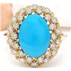Image 1 : 3.88 CTW Natural Turquoise 14K Solid Yellow Gold Diamond Ring