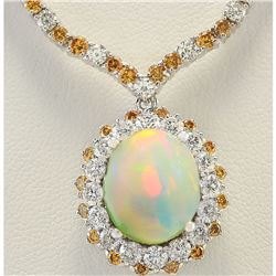 18.12 CTW Natural Opal And Diamond Necklace In 14k White Gold