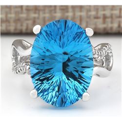13.90 CTW Natural Blue Topaz And Diamond Ring In18K Solid White Gold