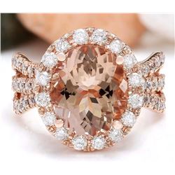 5.29 CTW Natural Morganite 18K Solid Rose Gold Diamond Ring