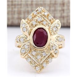 1.75 CTW Natural Ruby And Diamond Ring In 14k Yellow Gold