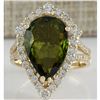 Image 1 : 7.48 CTW Natural Green Tourmaline And Diamond Ring In 18K Yellow Gold