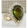 Image 2 : 7.48 CTW Natural Green Tourmaline And Diamond Ring In 18K Yellow Gold