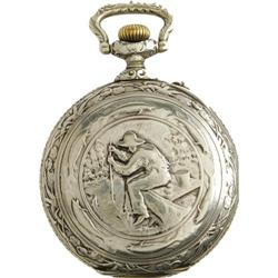 Fisherman Engraved Large Pocket Watch 