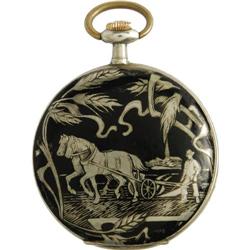 Farming Scenes Engraved Hunter Pocket Watch 