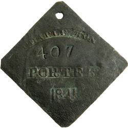 1841 Charleston PORTER Slave Hire Badge #407 