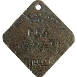 1849 Charleston Neck SERVANT Slave Hire Badge 