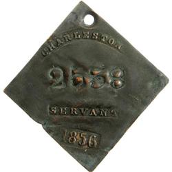 1856 Charleston SERVANT Slave Hire Badge #2538 