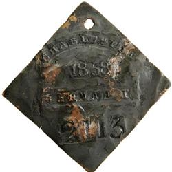 1858 Charleston SERVANT Slave Hire Badge #2113 