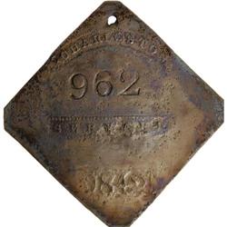 1842 Charleston SERVANT Slave Hire Badge #962 