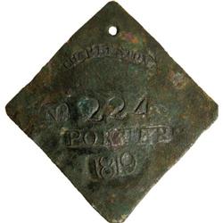 1819 Charleston PORTER Slave Hire Badge #224 