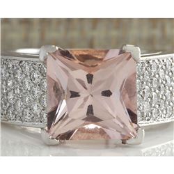 5.35 CTW Natural Morganite And Diamond Ring 18K Solid White Gold