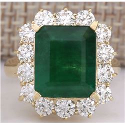 6.68 CTW Natural Emerald And Diamond Ring 18K Solid Yellow Gold