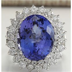 11.11 CTW Natural Tanzanite And Diamond Ring 14K Solid White Gold