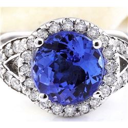 3.80 CTW Natural Tanzanite 18K Solid White Gold Diamond Ring