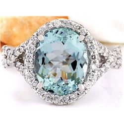 3.74 CTW Natural Aquamarine 14K Solid White Gold Diamond Ring