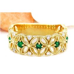 0.45 CTW Natural Emerald 18K Solid Yellow Gold Diamond Ring